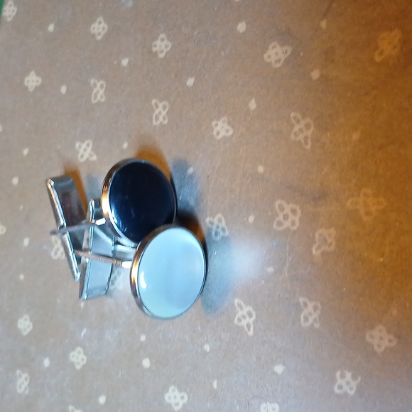 Cufflinks Onyx & Mother of Pearl silvertone - Picture 5 of 6